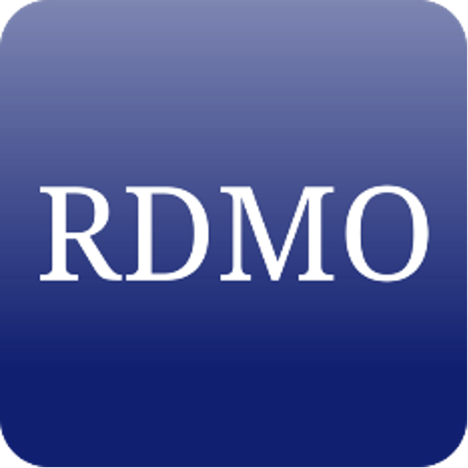 Blue square with white letters "RDMO" in it.