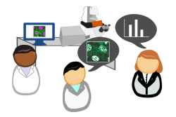 Icons of people discussing RDM in bioimaging symbolise use cases